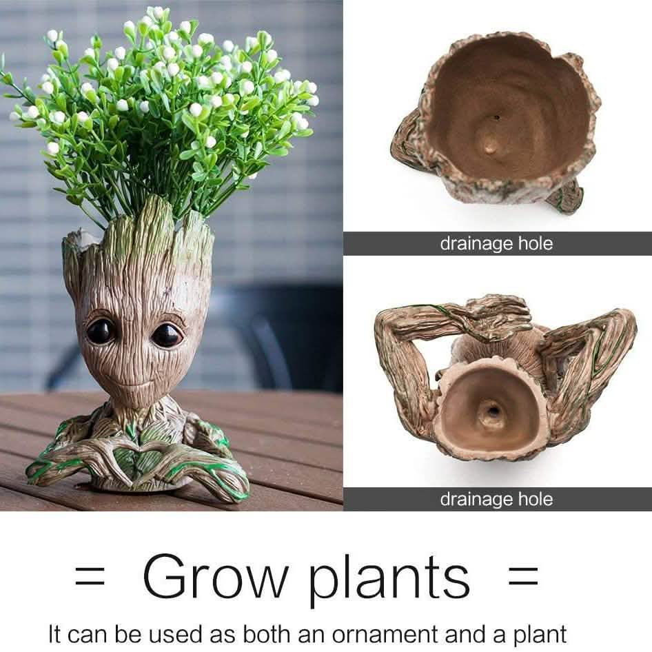 Groot Pen Pot Tree Man Pens Holder or Flower Pot with Drainage Hole DailySale