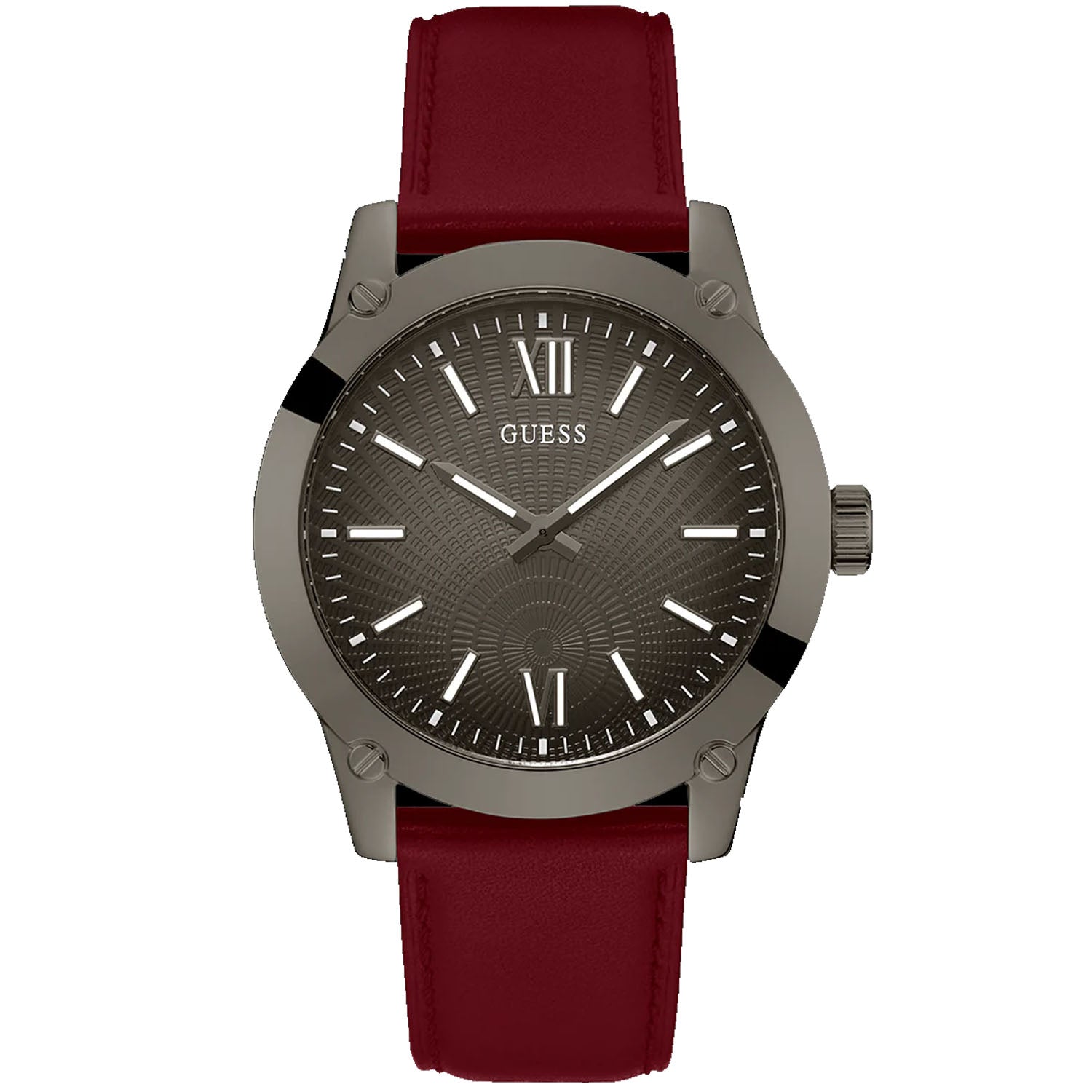 Guess Men's Dress Analog Burgundy Gunmetal Bids.com