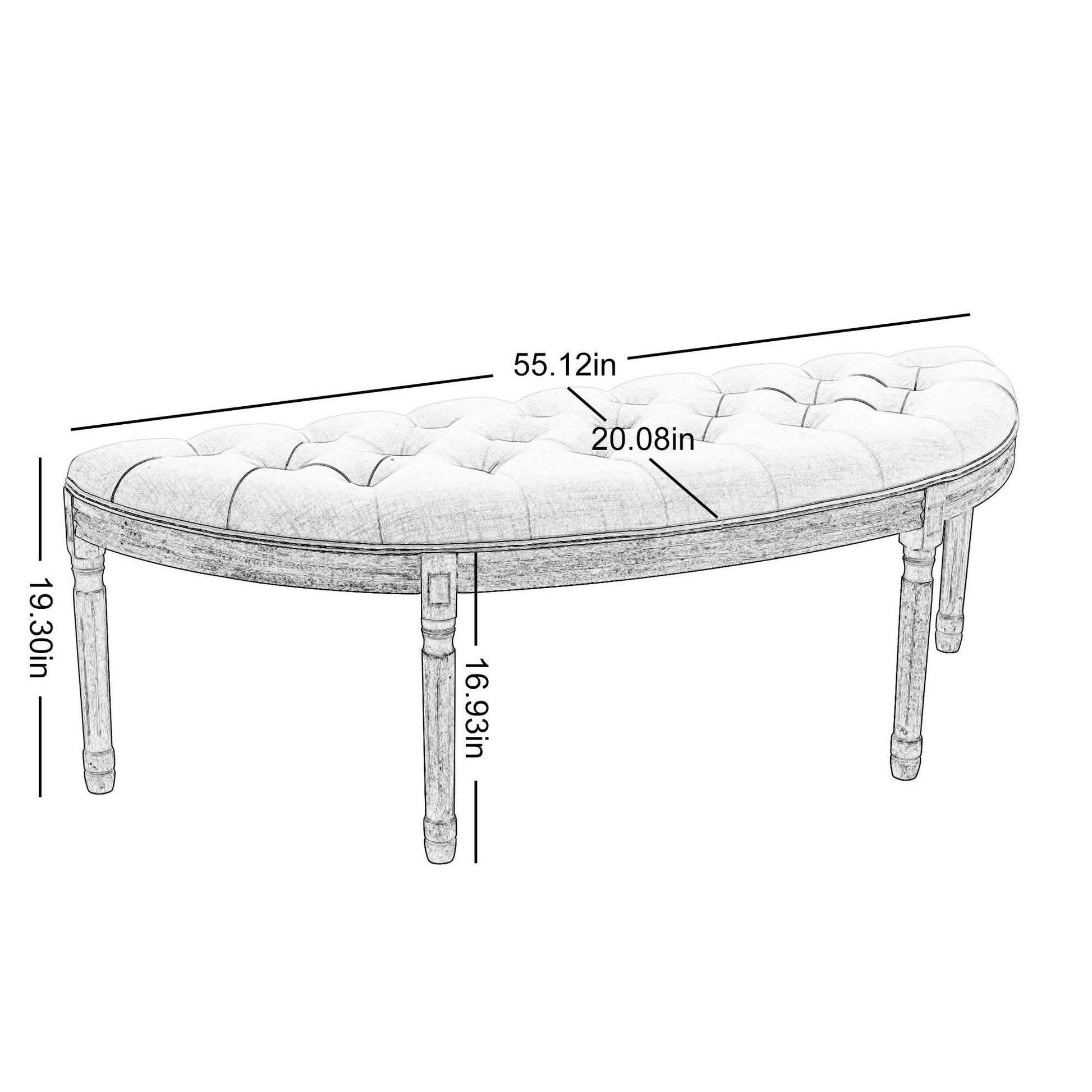 Half Moon French Vintage Bench with Padded Seat & Rubberwood Legs DailySale