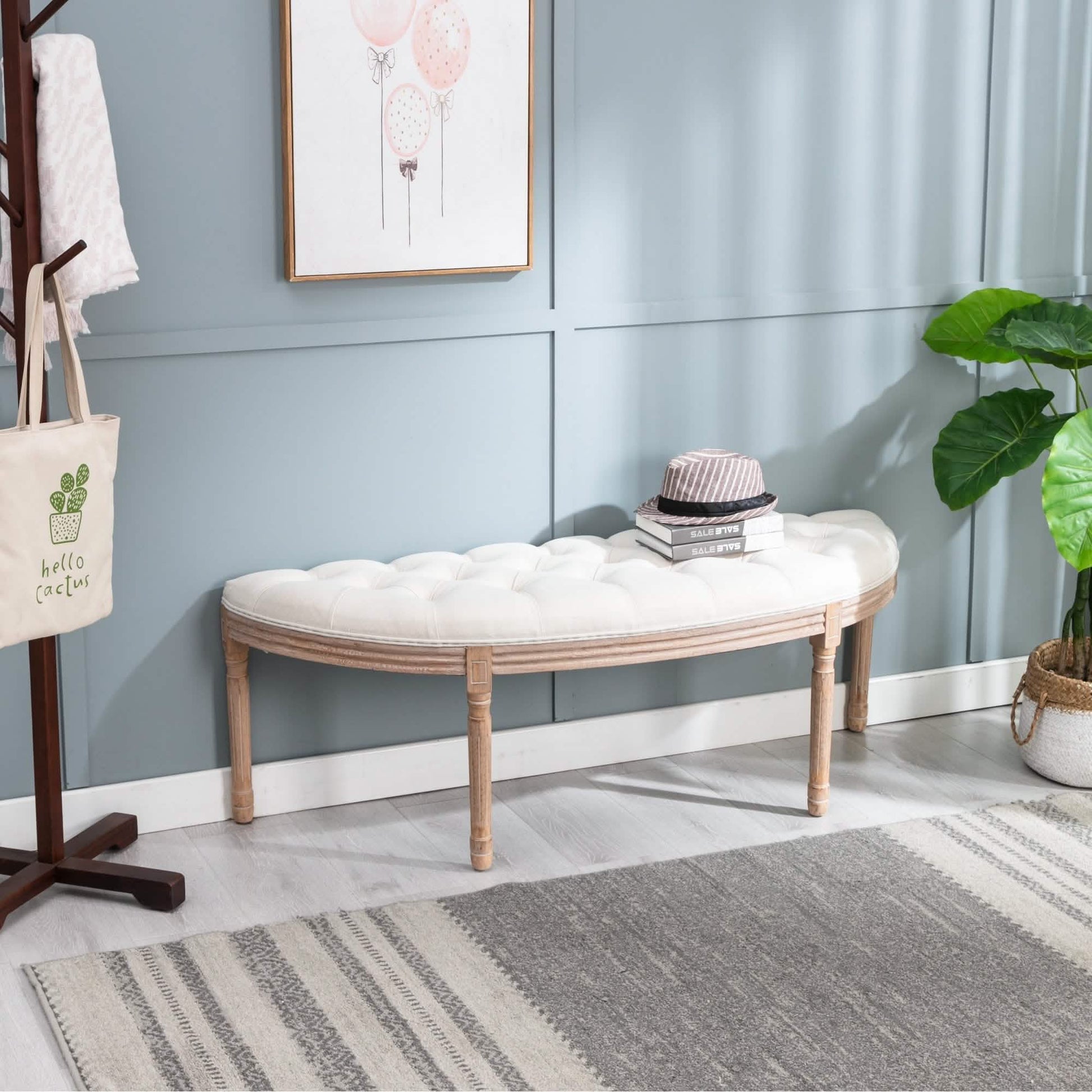 Half Moon French Vintage Bench with Padded Seat & Rubberwood Legs DailySale