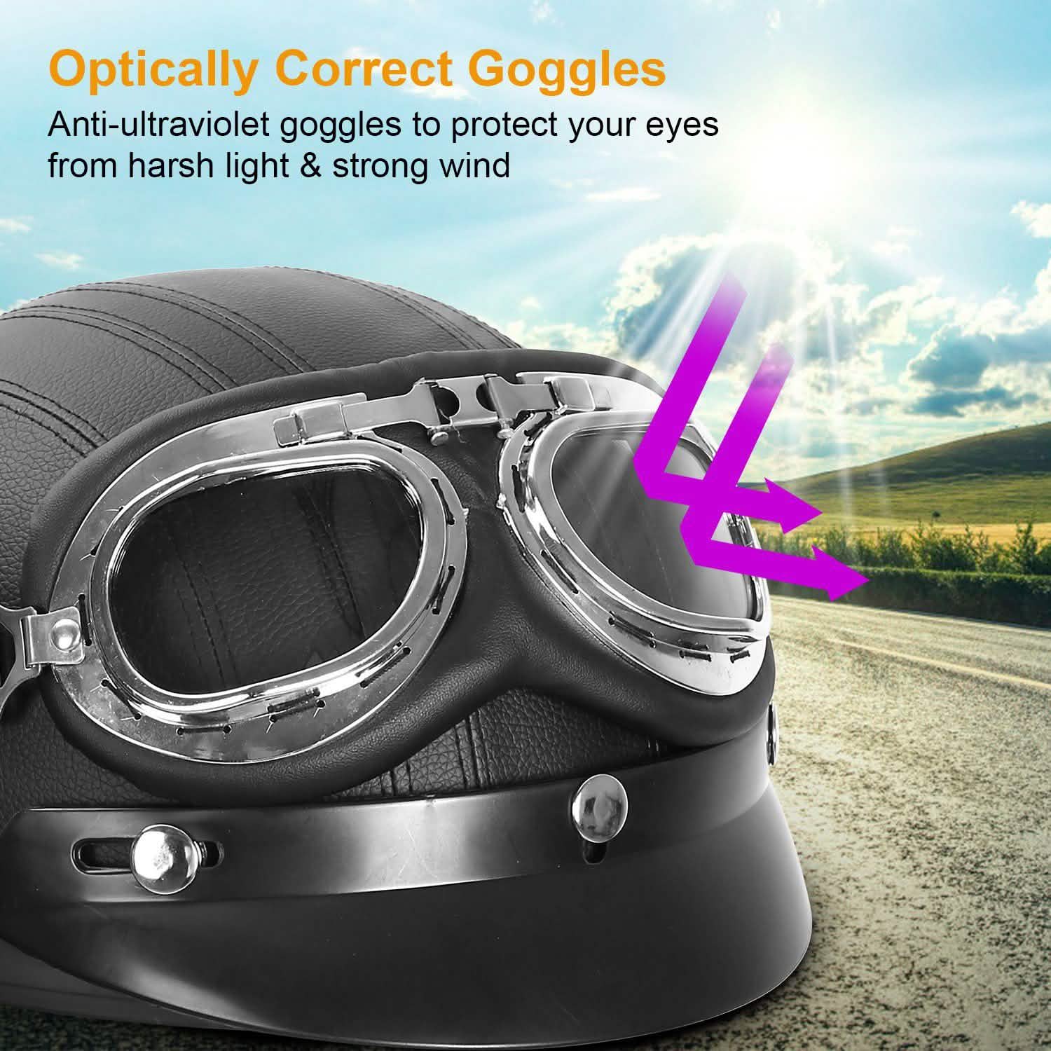 Half Motorcycle Helmet with Pilot Goggles DailySale
