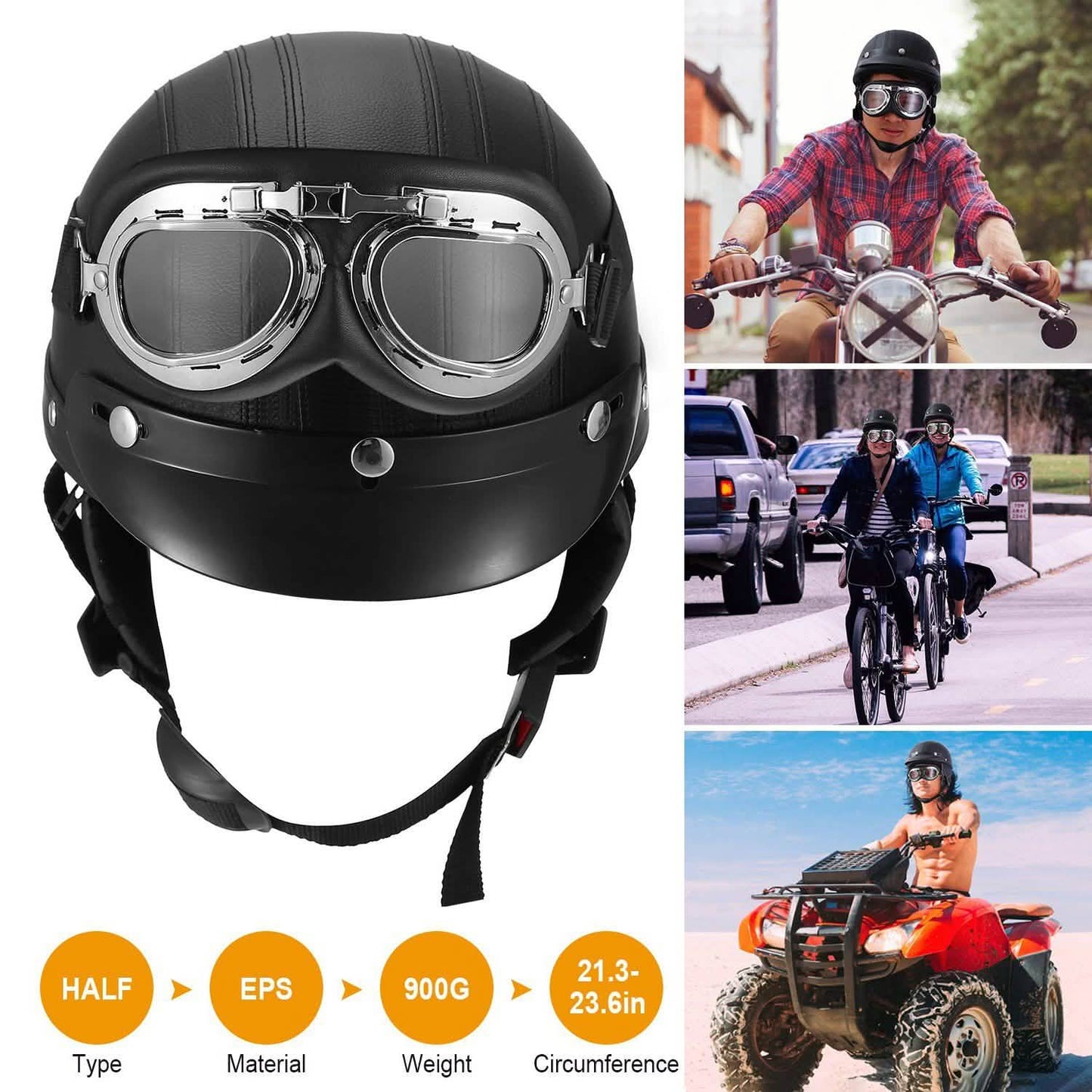 Half Motorcycle Helmet with Pilot Goggles DailySale
