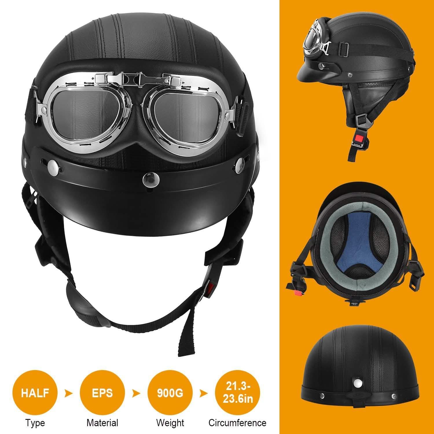 Half Motorcycle Helmet with Pilot Goggles DailySale