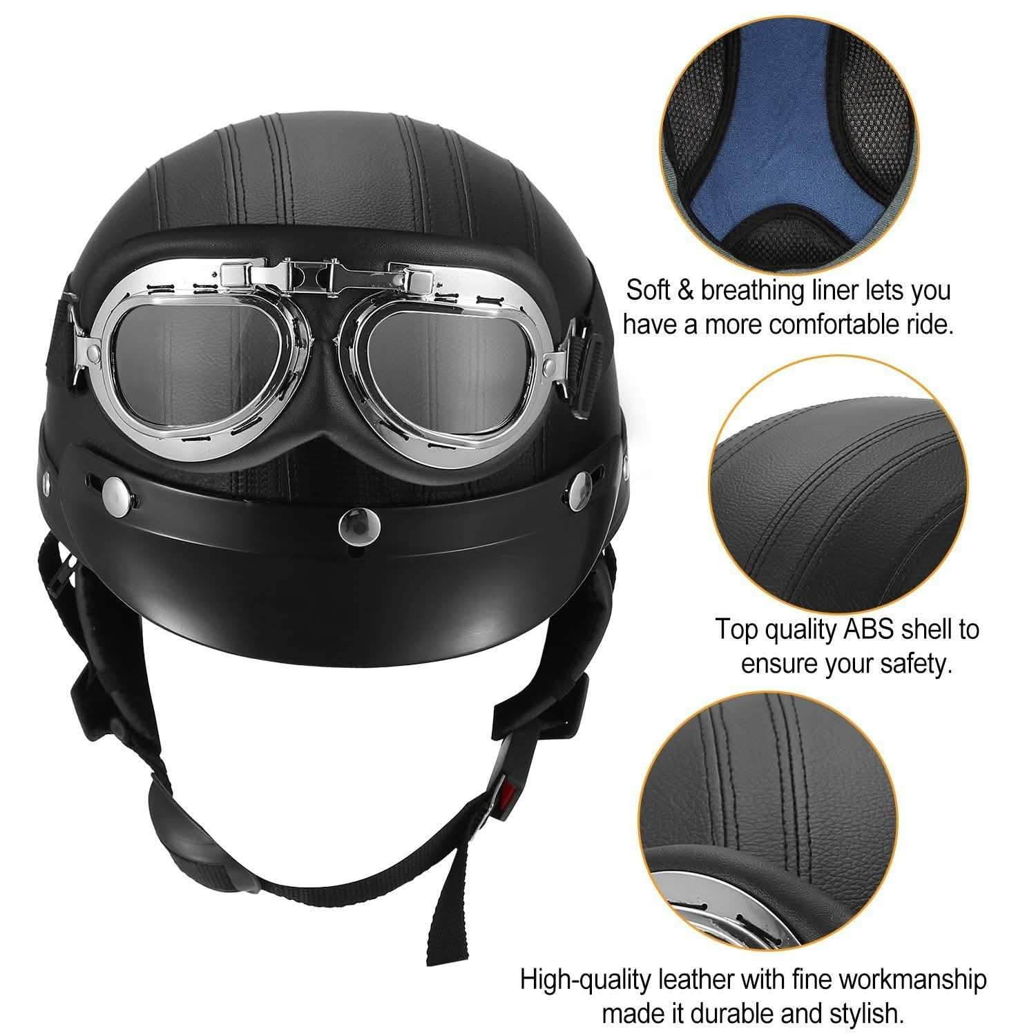 Half Motorcycle Helmet with Pilot Goggles DailySale