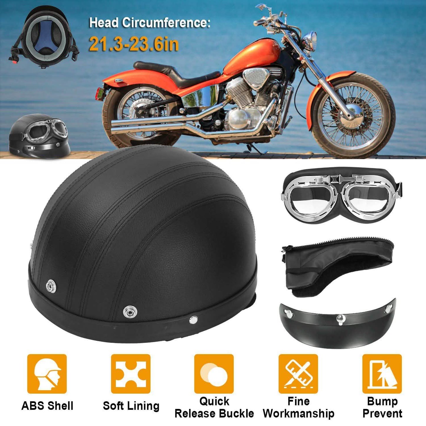 Half Motorcycle Helmet with Pilot Goggles DailySale