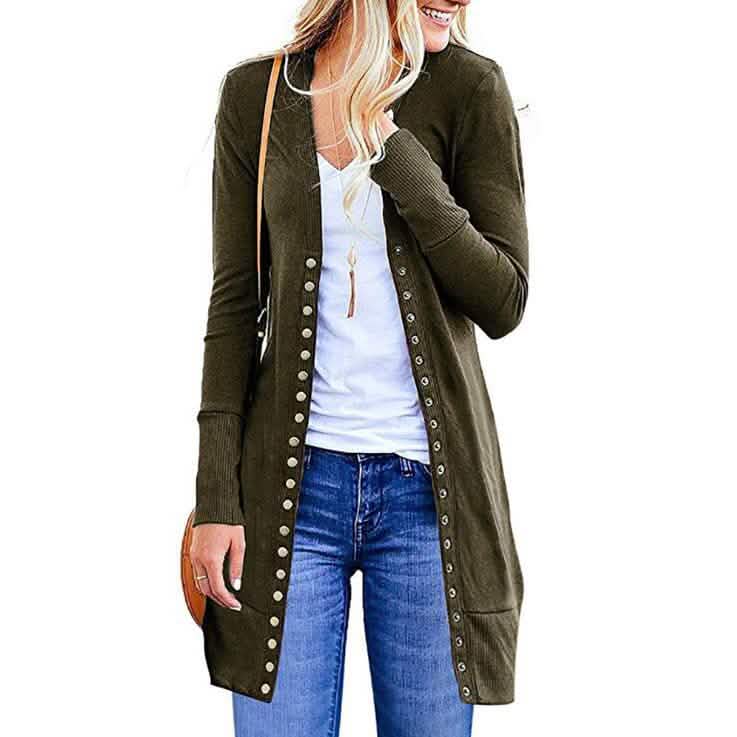 Halife Women's Long Sleeve Snap Button Down Knit Ribbed Neckline Cardigan Sweater DailySale