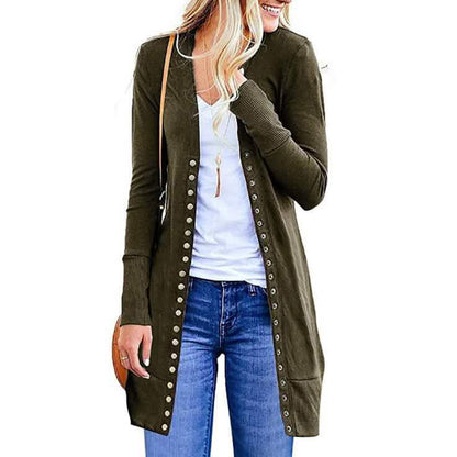 Halife Women's Long Sleeve Snap Button Down Knit Ribbed Neckline Cardigan Sweater DailySale