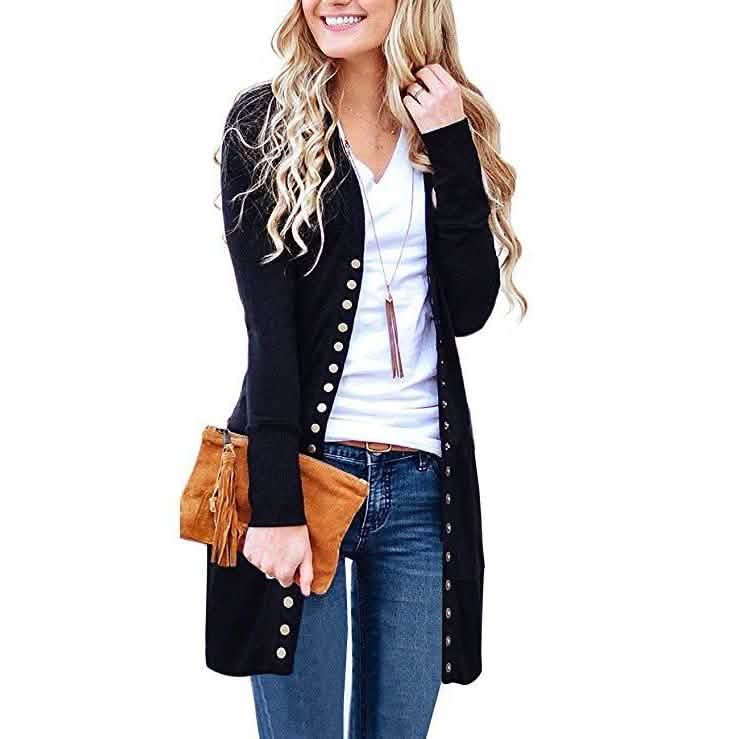 Halife Women's Long Sleeve Snap Button Down Knit Ribbed Neckline Cardigan Sweater DailySale