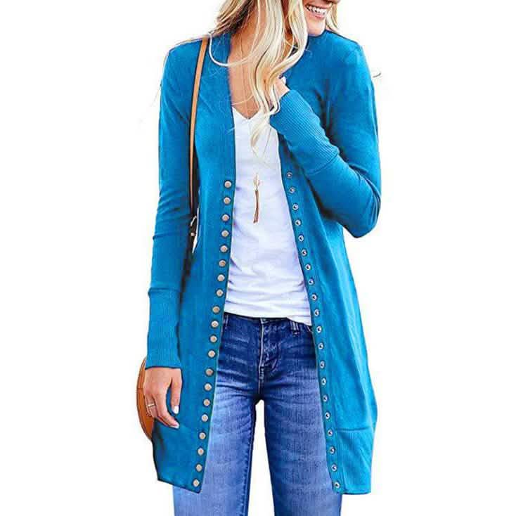 Halife Women's Long Sleeve Snap Button Down Knit Ribbed Neckline Cardigan Sweater DailySale