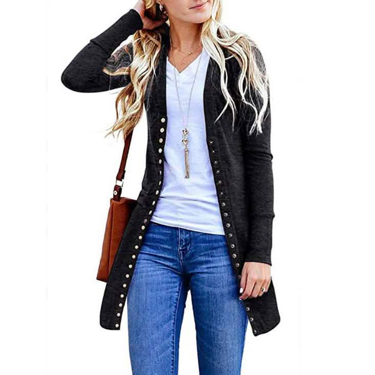 Halife Women's Long Sleeve Snap Button Down Knit Ribbed Neckline Cardigan Sweater DailySale