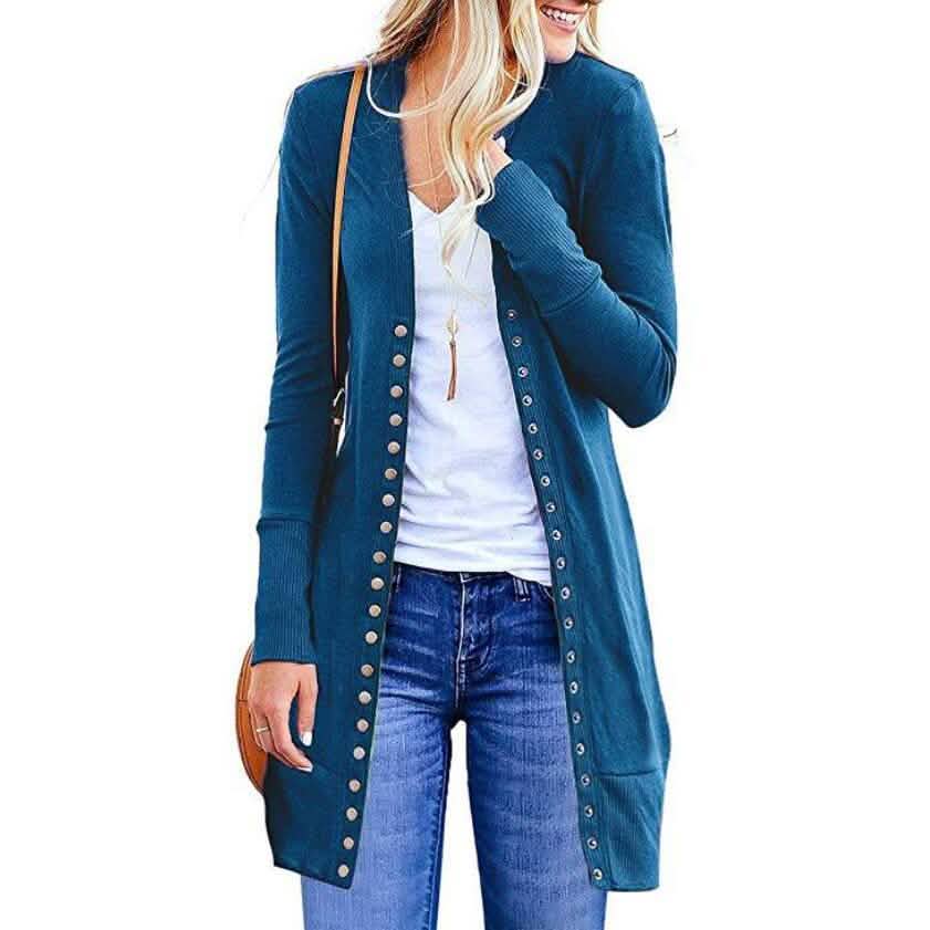Halife Women's Long Sleeve Snap Button Down Knit Ribbed Neckline Cardigan Sweater DailySale
