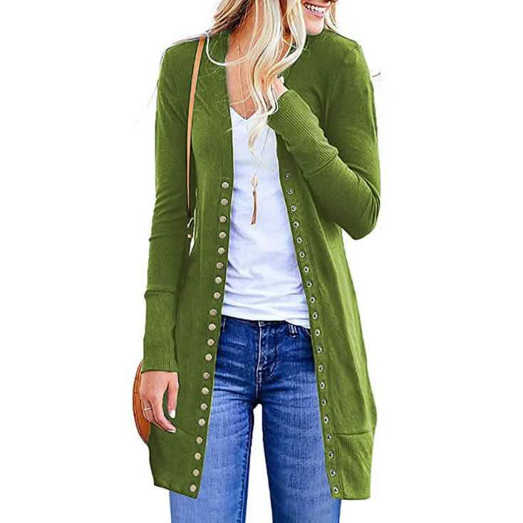 Halife Women's Long Sleeve Snap Button Down Knit Ribbed Neckline Cardigan Sweater DailySale