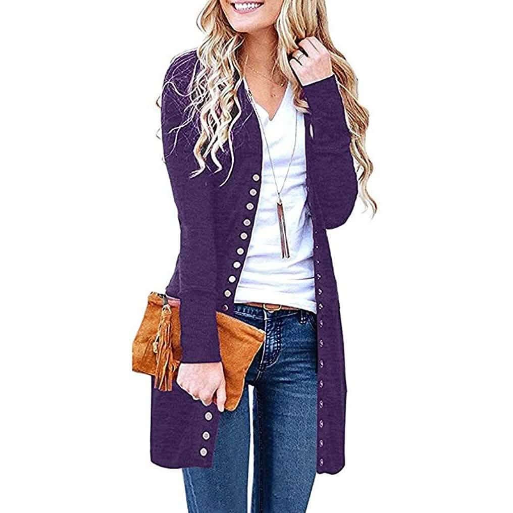 Halife Women's Long Sleeve Snap Button Down Knit Ribbed Neckline Cardigan Sweater DailySale