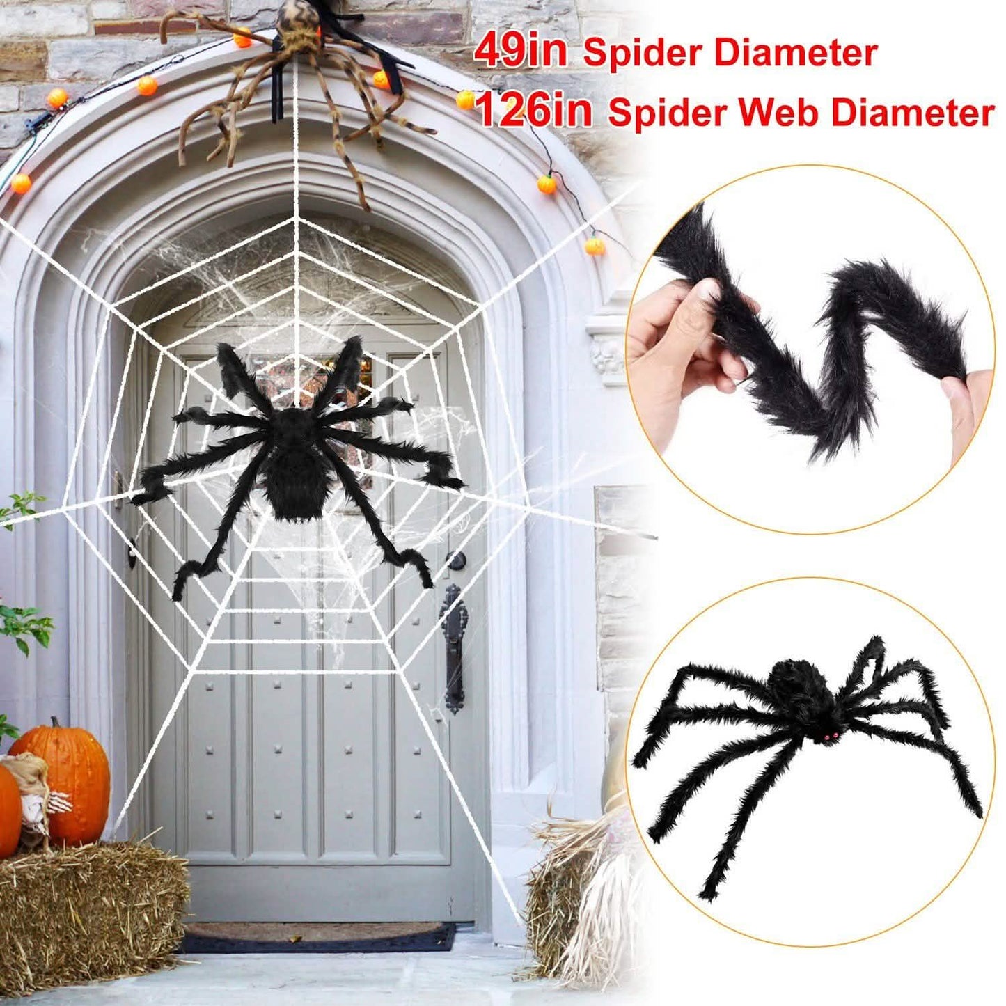 Halloween Decorations Spider 49" with 126" Tarantula Mega Spider Web DailySale