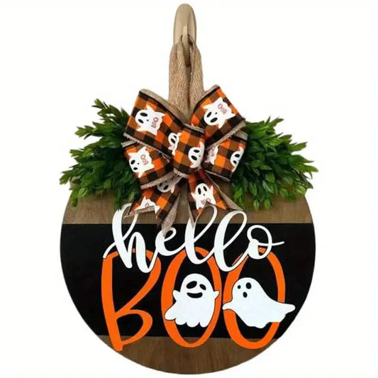 Halloween Round Wooden Board Front Door Decoration Wreath DailySale