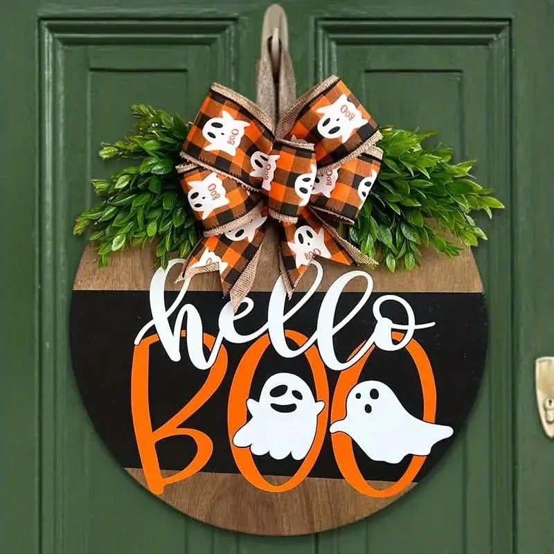 Halloween Round Wooden Board Front Door Decoration Wreath DailySale