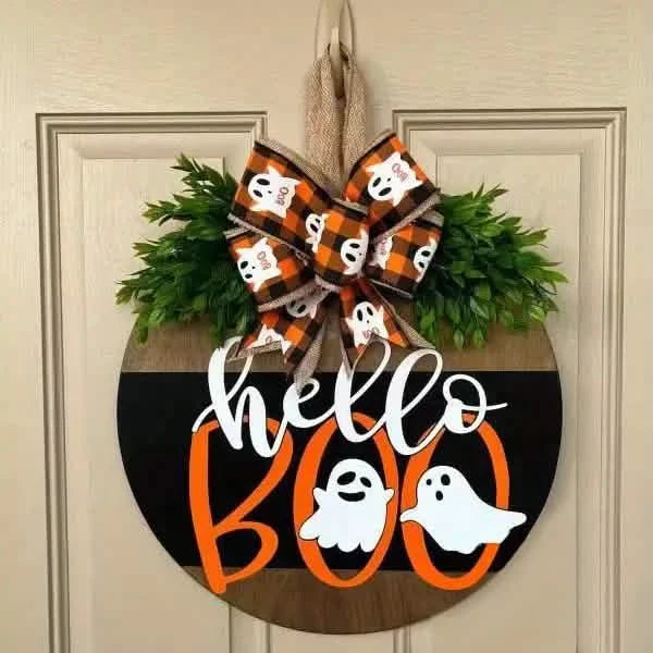 Halloween Round Wooden Board Front Door Decoration Wreath DailySale