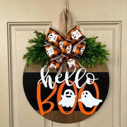 Halloween Round Wooden Board Front Door Decoration Wreath DailySale