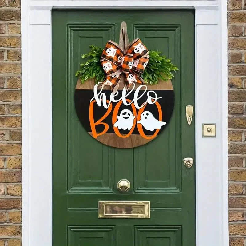 Halloween Round Wooden Board Front Door Decoration Wreath DailySale