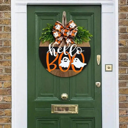 Halloween Round Wooden Board Front Door Decoration Wreath DailySale
