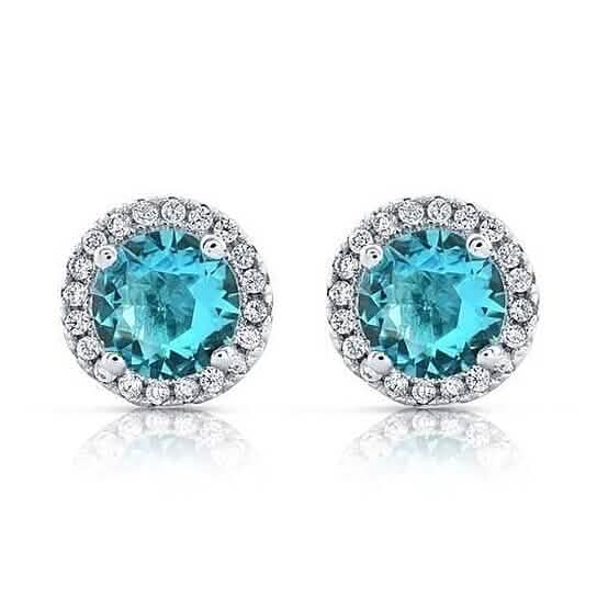 Halo Cz Aquamarine Stud Earrings White Sterling Silver Filled High Polish Finish DailySale