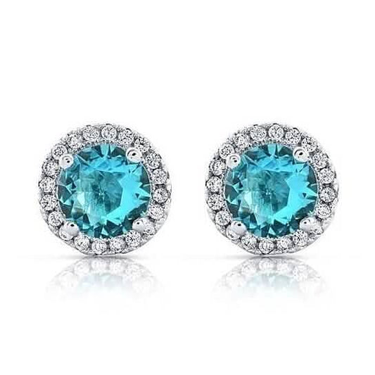 Halo Cz Aquamarine Stud Earrings White Sterling Silver Filled High Polish Finish DailySale