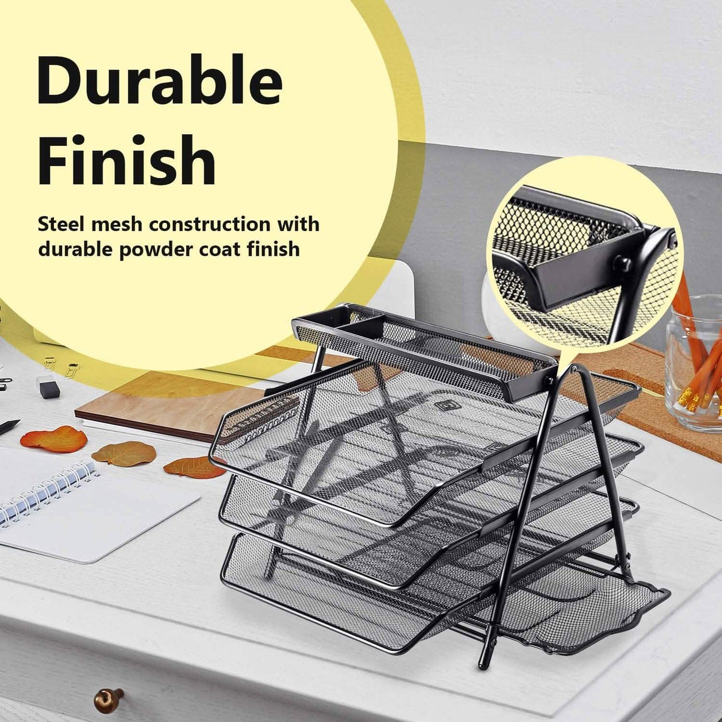 Halter 3 Tier Mesh Desktop Organizer with Sliding Paper Trays DailySale