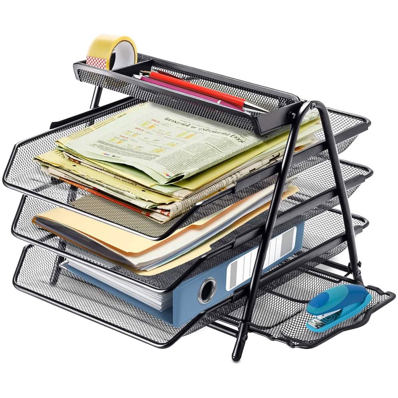 Halter 3 Tier Mesh Desktop Organizer with Sliding Paper Trays DailySale