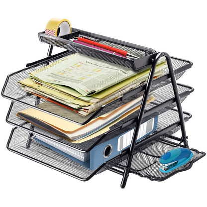 Halter 3 Tier Mesh Desktop Organizer with Sliding Paper Trays DailySale