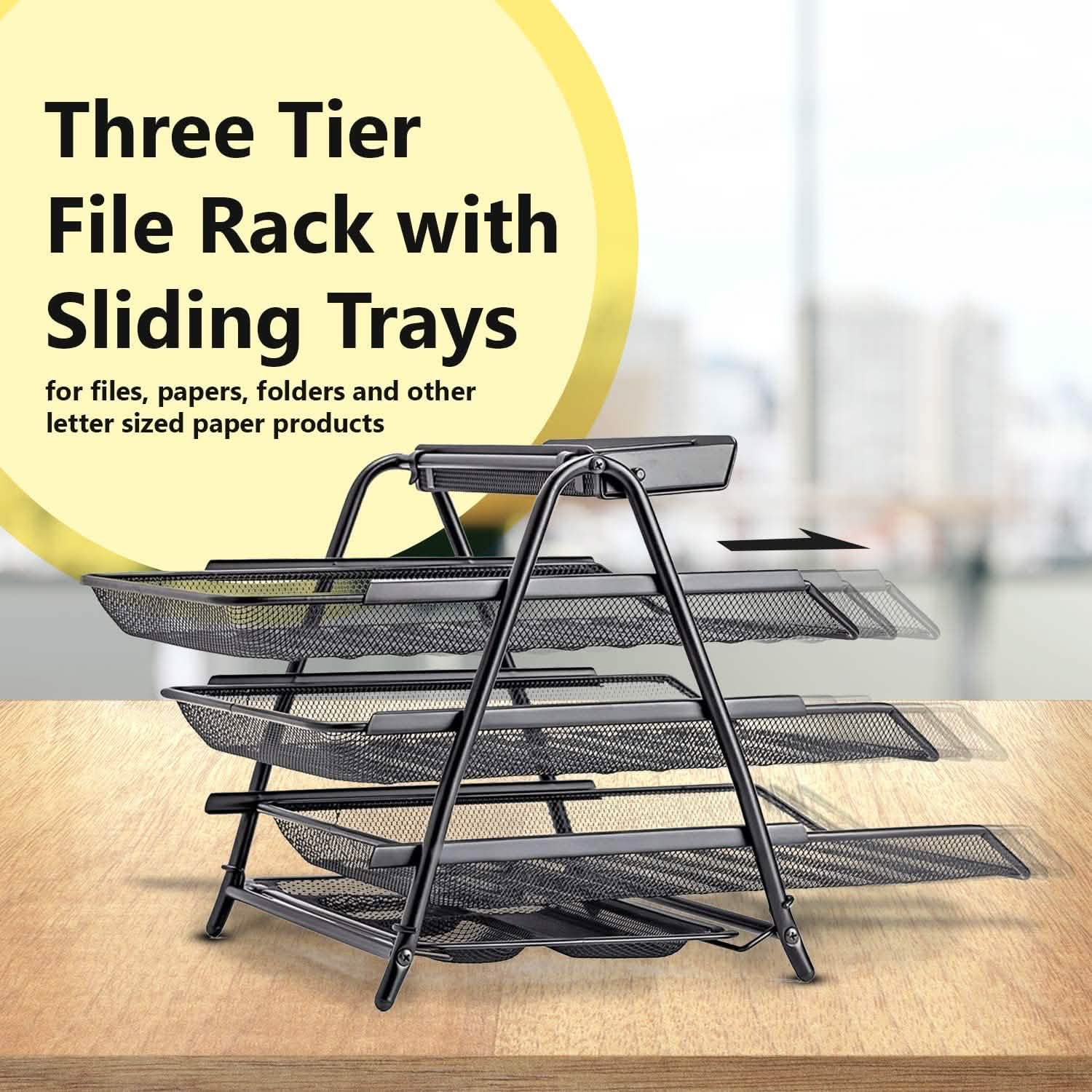 Halter 3 Tier Mesh Desktop Organizer with Sliding Paper Trays DailySale