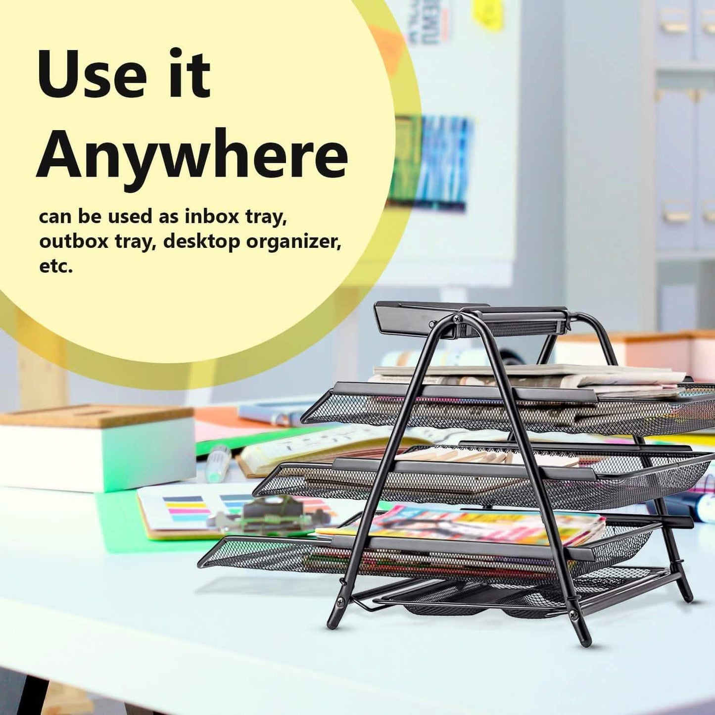 Halter 3 Tier Mesh Desktop Organizer with Sliding Paper Trays DailySale