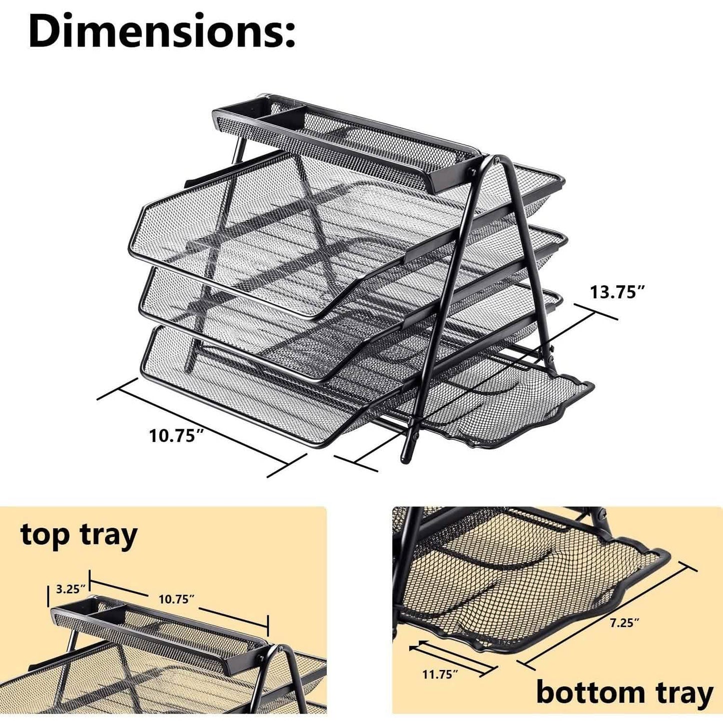 Halter 3 Tier Mesh Desktop Organizer with Sliding Paper Trays DailySale