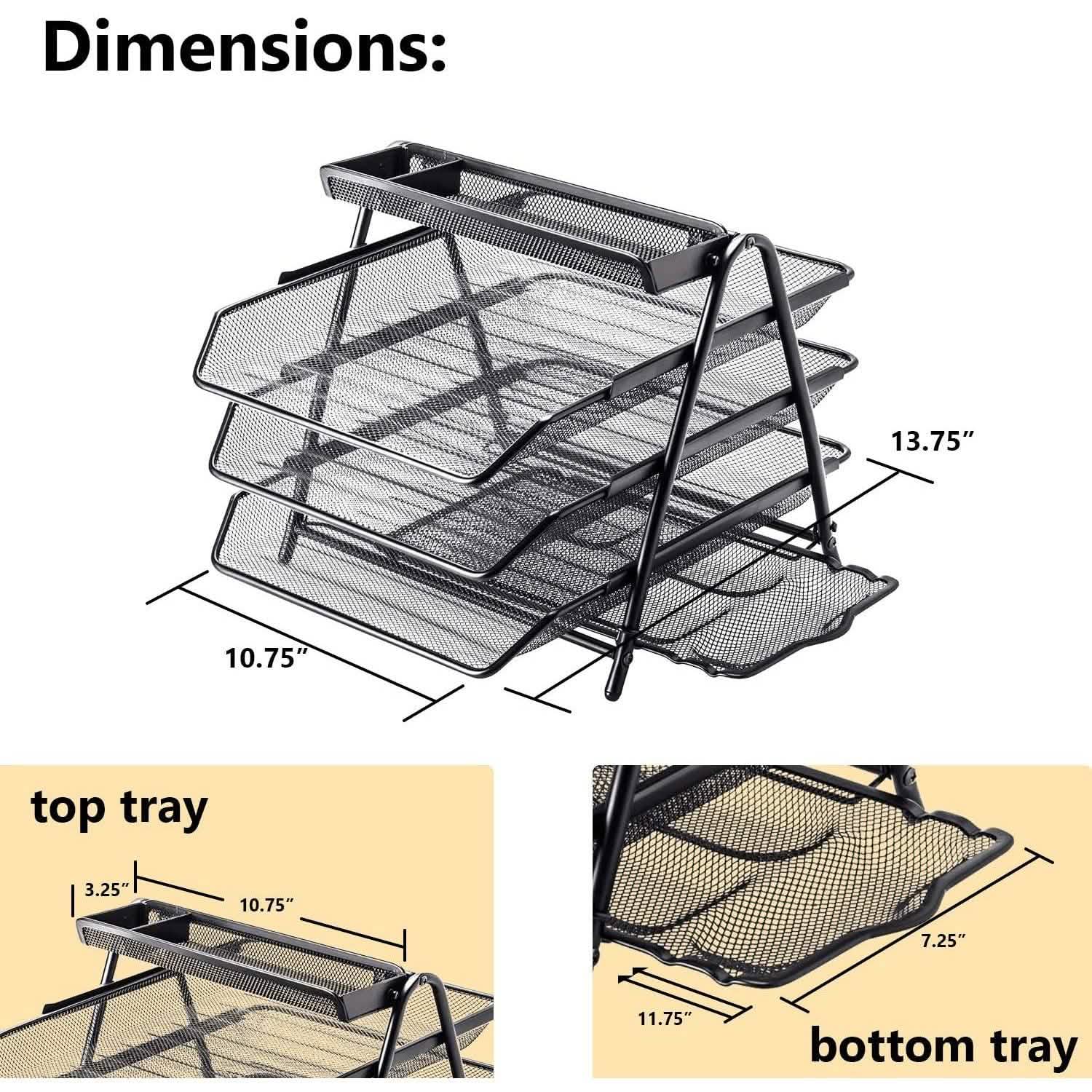 Halter 3 Tier Mesh Desktop Organizer with Sliding Paper Trays DailySale