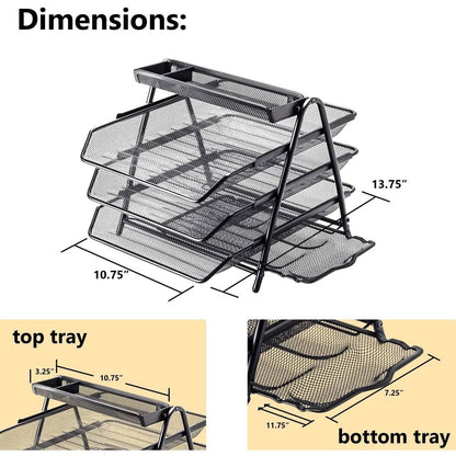 Halter 3 Tier Mesh Desktop Organizer with Sliding Paper Trays DailySale