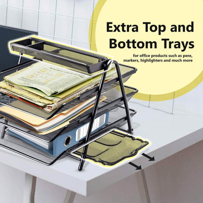 Halter 3 Tier Mesh Desktop Organizer with Sliding Paper Trays DailySale