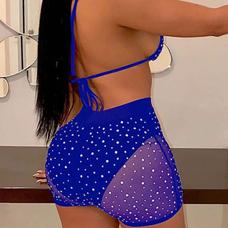 Halter See Through Sequins Mesh Bra & Shorts DailySale