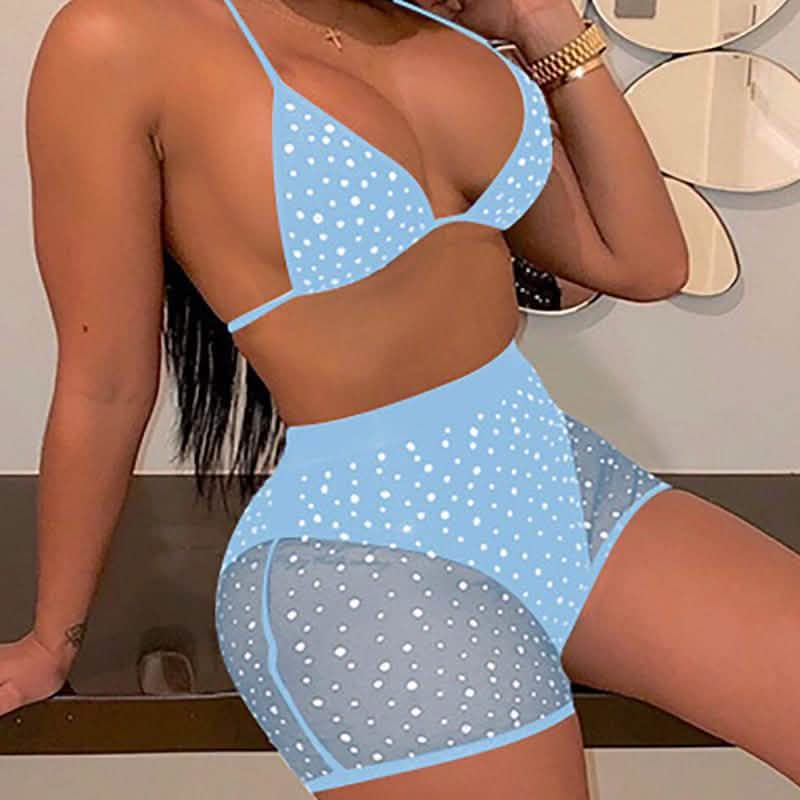 Halter See Through Sequins Mesh Bra & Shorts DailySale