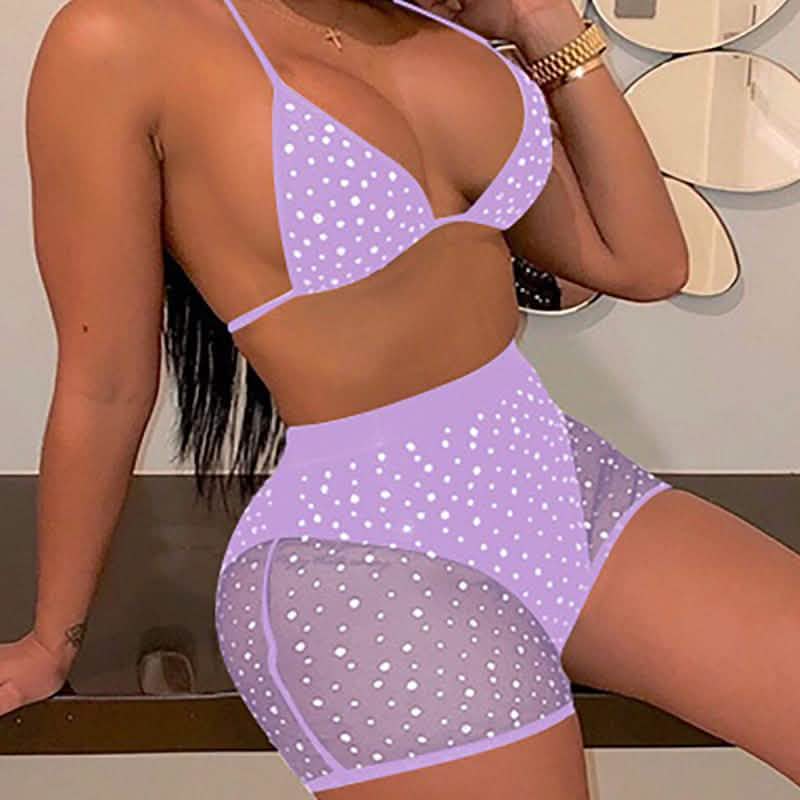 Halter See Through Sequins Mesh Bra & Shorts DailySale