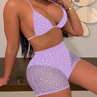 Halter See Through Sequins Mesh Bra & Shorts DailySale