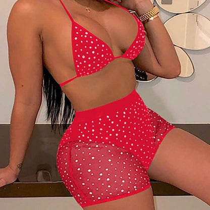 Halter See Through Sequins Mesh Bra & Shorts DailySale