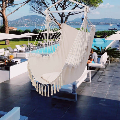 Hammock Chair Swing Seat with Detachable Metal Support Bar and 2 Seat Cushions DailySale