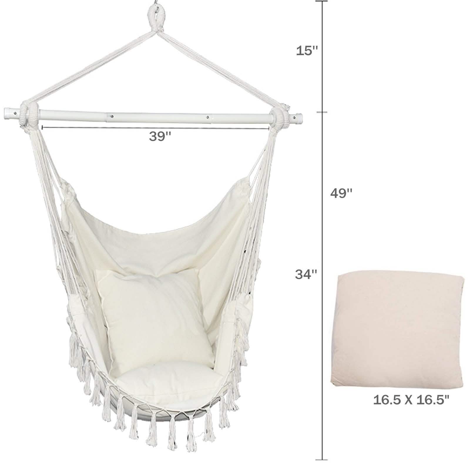 Hammock Chair Swing Seat with Detachable Metal Support Bar and 2 Seat Cushions DailySale