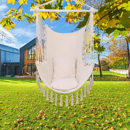 Hammock Chair Swing Seat with Detachable Metal Support Bar and 2 Seat Cushions DailySale