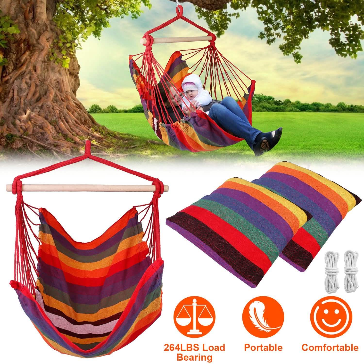 Hammock Hanging Chair Canvas with 2 Pillows DailySale