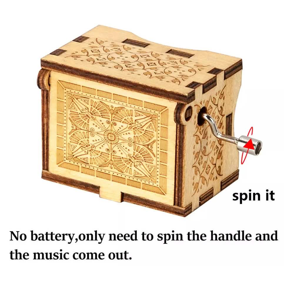 Hand Crank Vintage Wood Carved Sunshine Musical Box DailySale