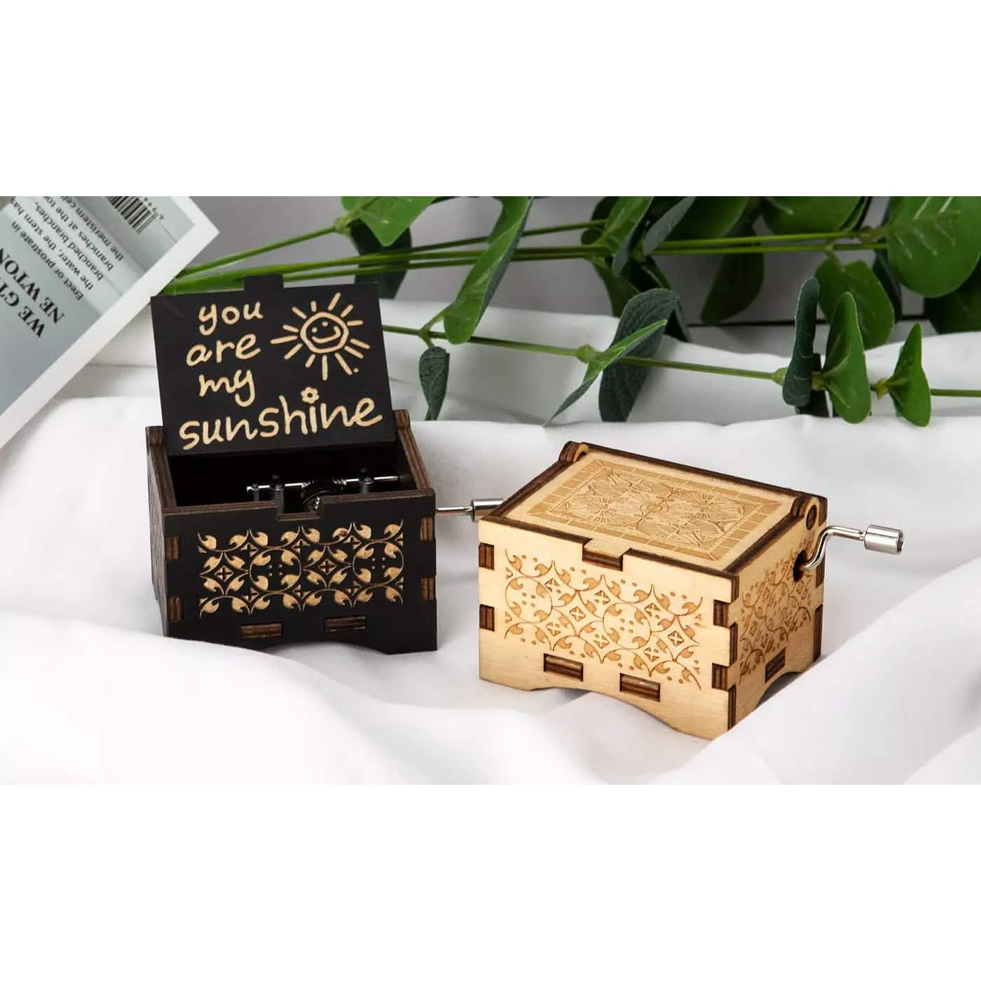 Hand Crank Vintage Wood Carved Sunshine Musical Box DailySale