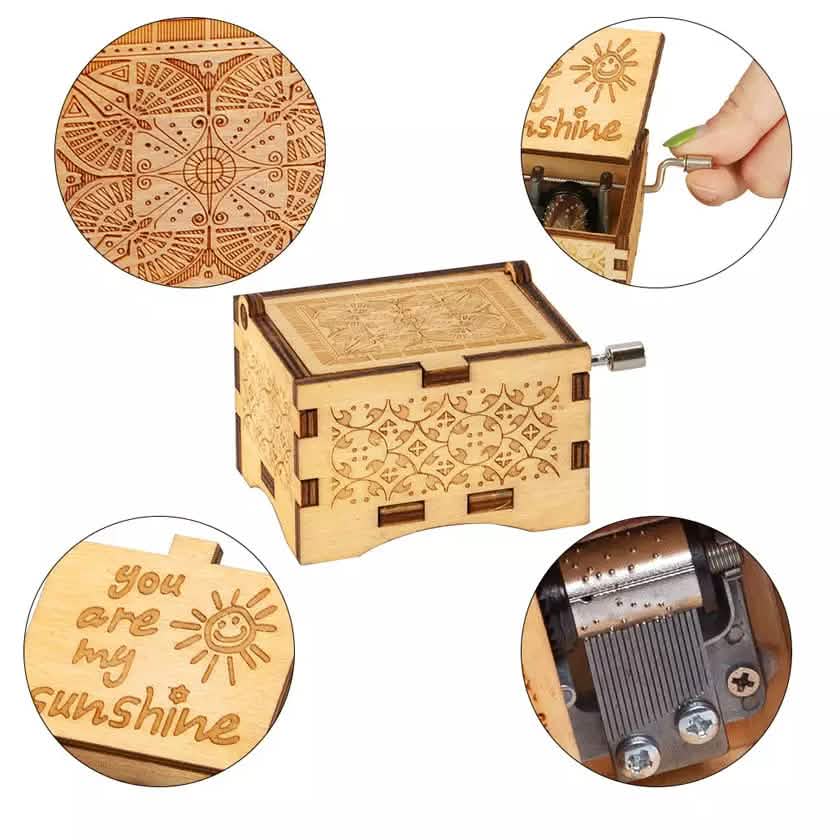 Hand Crank Vintage Wood Carved Sunshine Musical Box DailySale