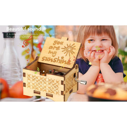 Hand Crank Vintage Wood Carved Sunshine Musical Box DailySale