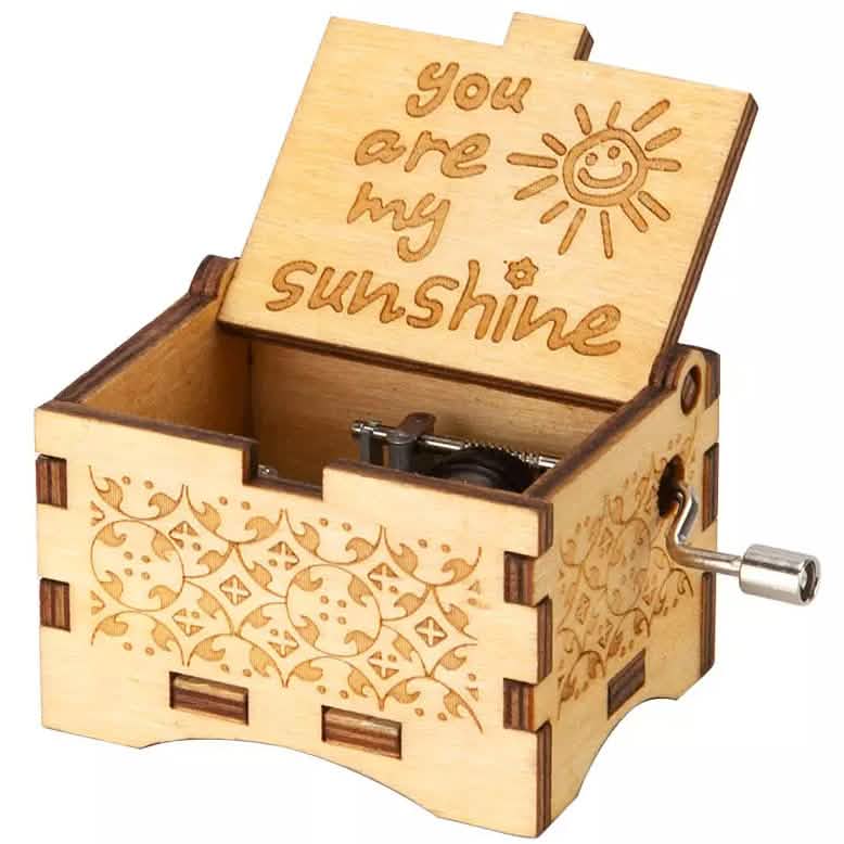 Hand Crank Vintage Wood Carved Sunshine Musical Box DailySale