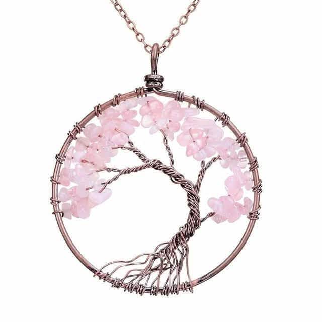 Handmade Genuine Gemstone Chakra Tree of Life Pendant Necklace - Color: Pink DailySale